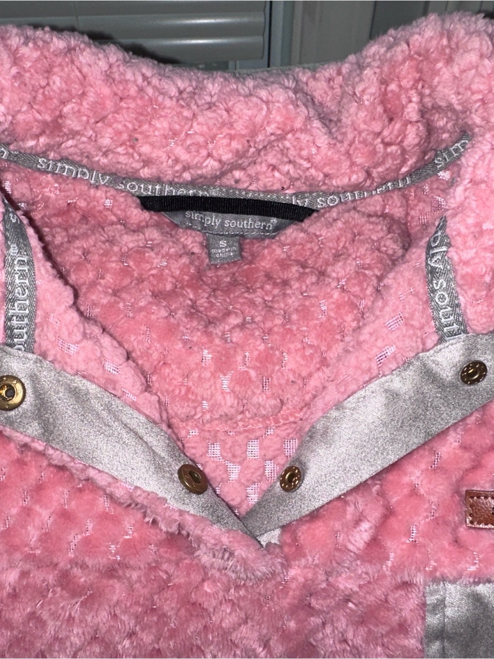 Simply Southern Pink Sherpa Snap Pullover Fleece Women’s Small - Picture 2 of 3